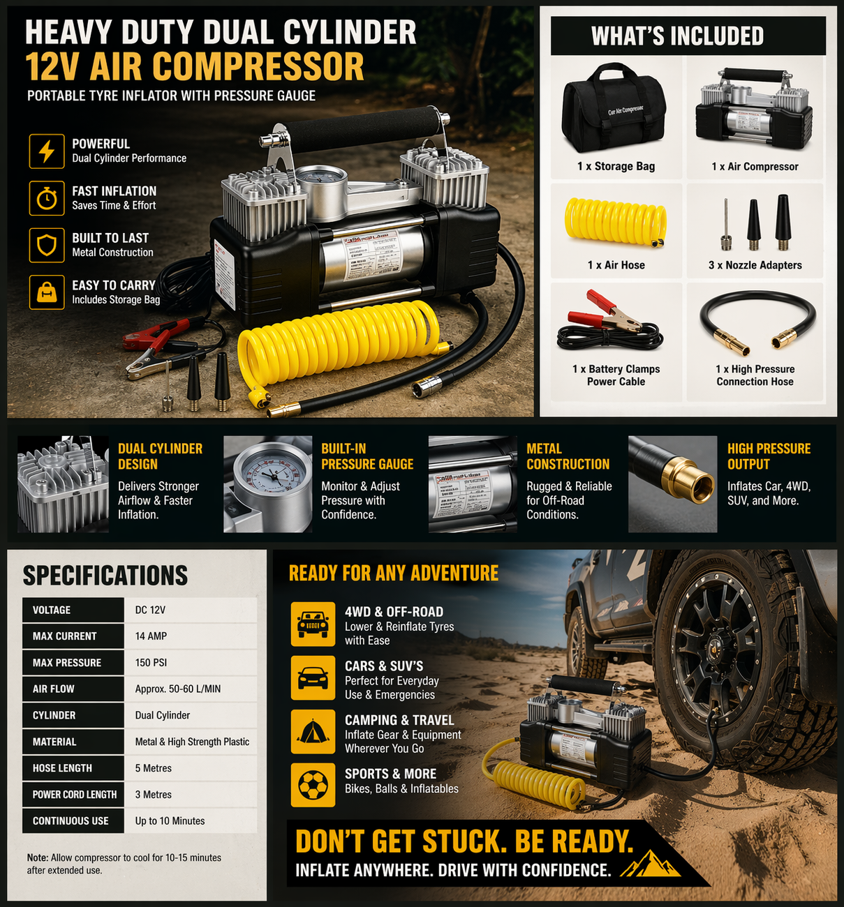 Rugged Road Portable 12V Air Compressor (4WD Tyre Inflator)