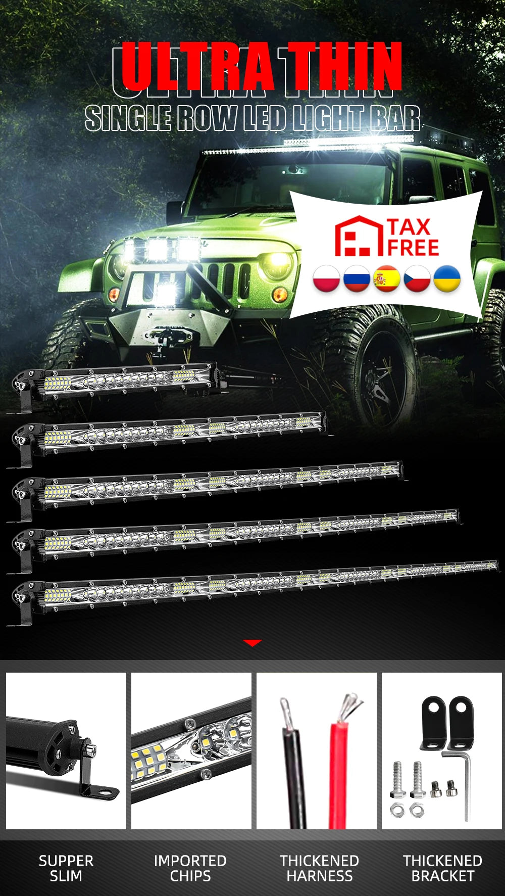Rugged Road 10D LED Light Bar – Ultra Bright 4x4 Offroad Driving Lights (20–30 inch)