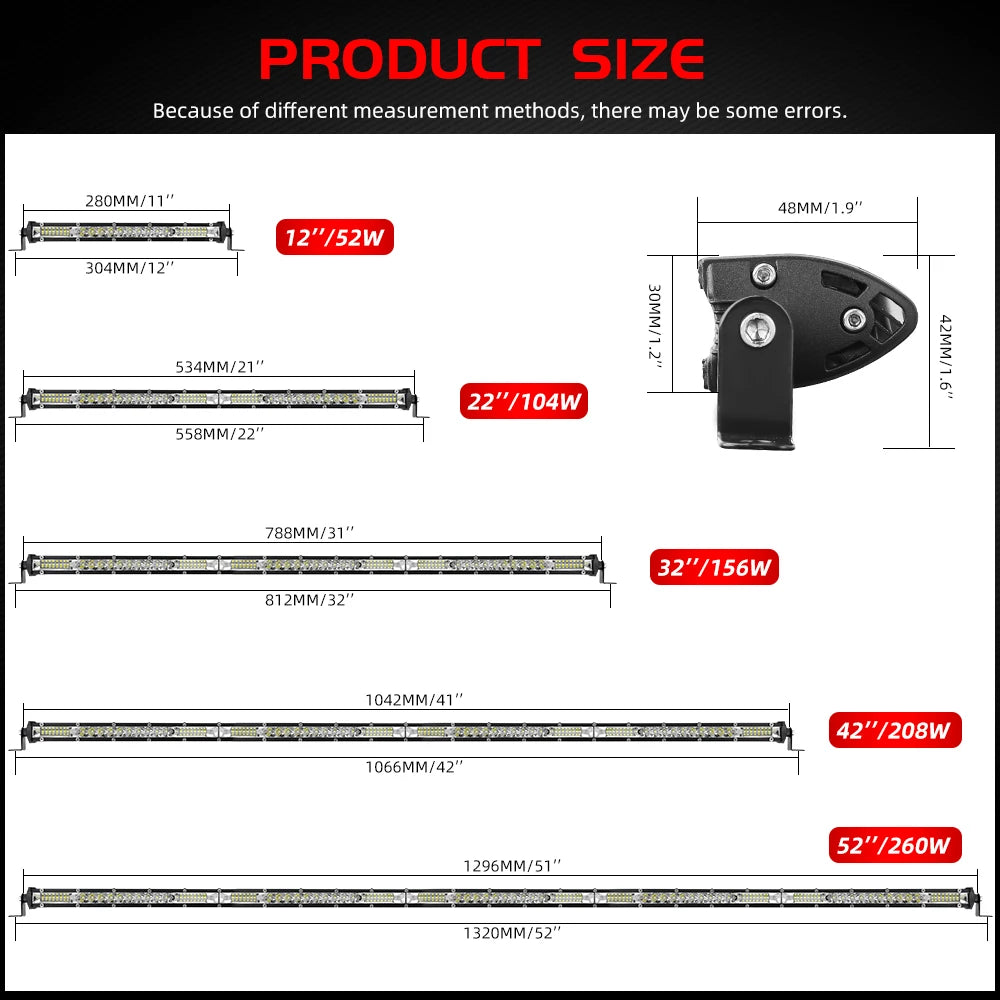 Rugged Road 10D LED Light Bar – Ultra Bright 4x4 Offroad Driving Lights (20–30 inch)