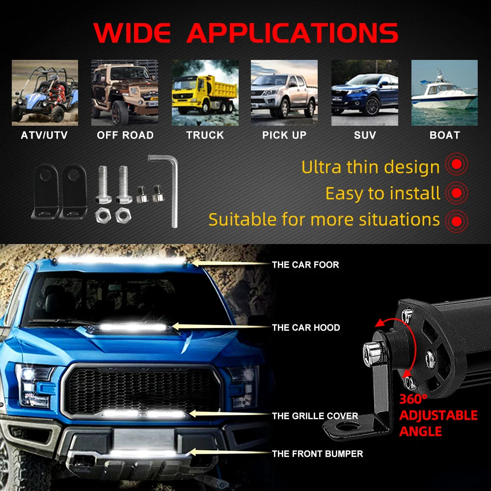Rugged Road 10D LED Light Bar – Ultra Bright 4x4 Offroad Driving Lights (20–30 inch)
