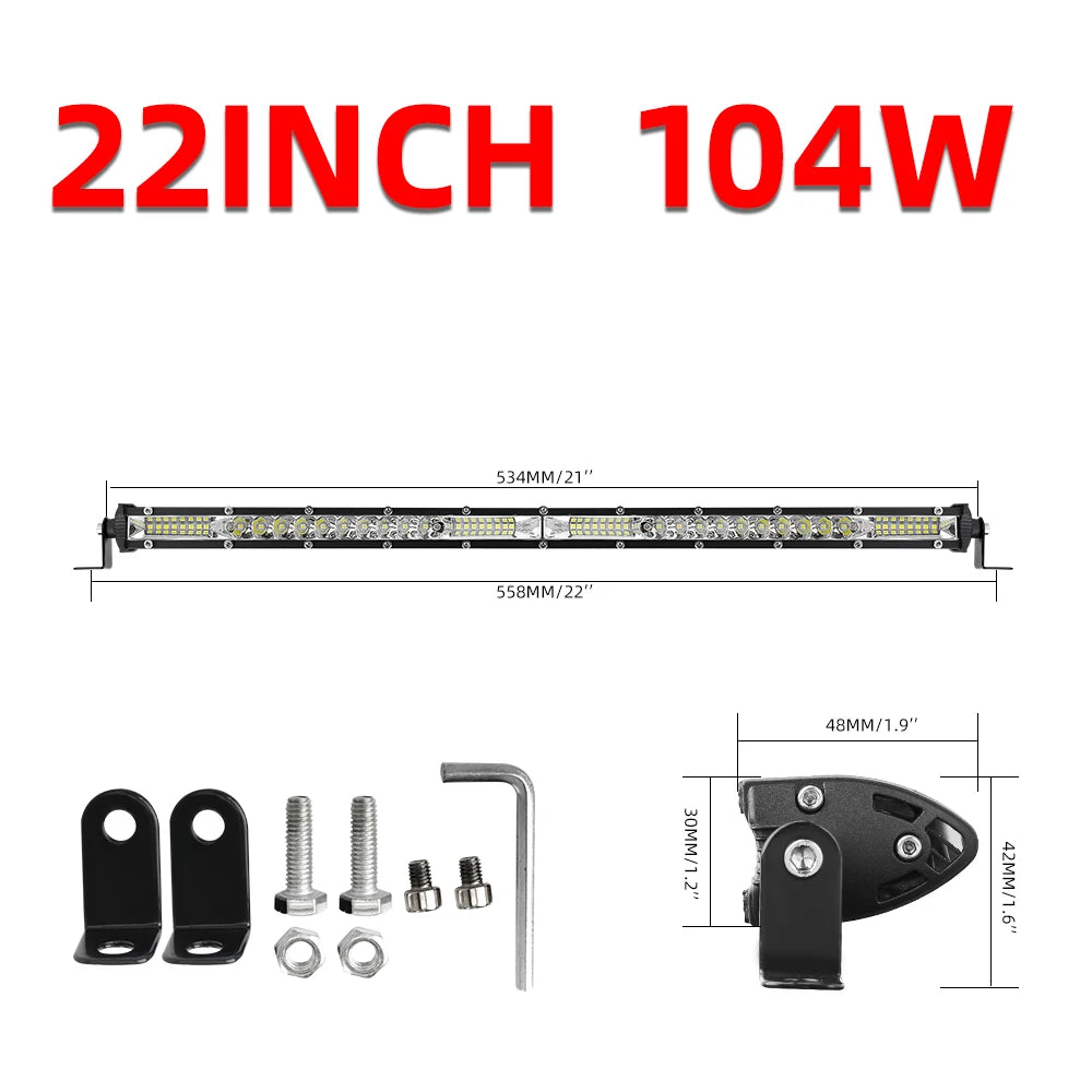 Rugged Road 10D LED Light Bar – Ultra Bright 4x4 Offroad Driving Lights (20–30 inch)
