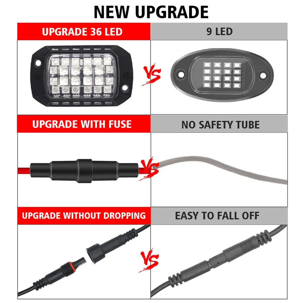 Rugged Road RGB LED Rock Lights Kit – Waterproof Underglow for 4WD, Utes & Trucks (App Controlled)