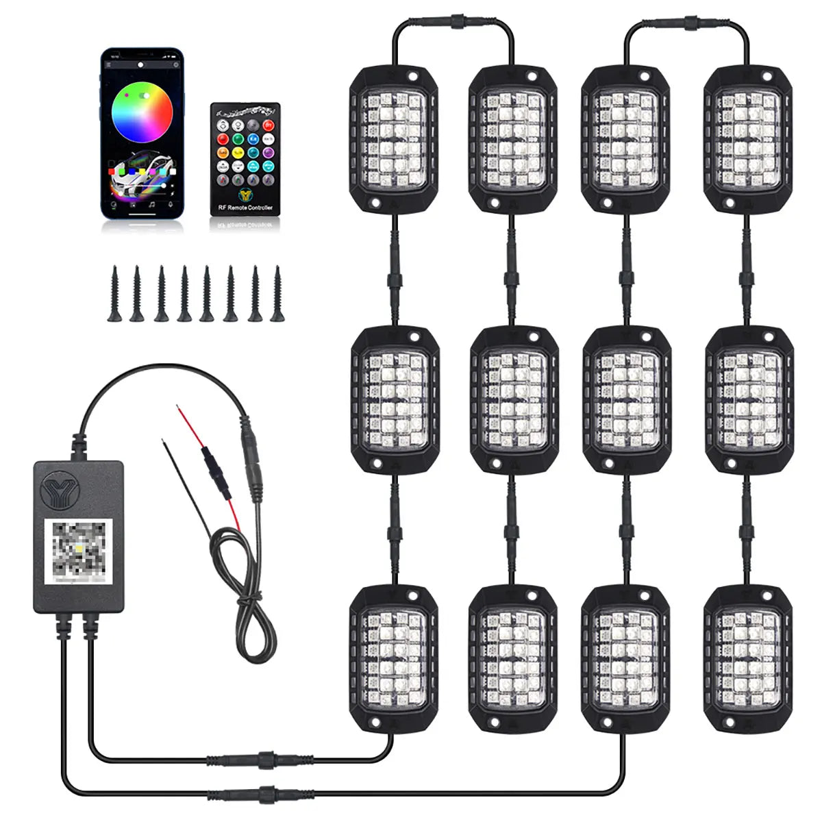 Rugged Road RGB LED Rock Lights Kit – Waterproof Underglow for 4WD, Utes & Trucks (App Controlled)