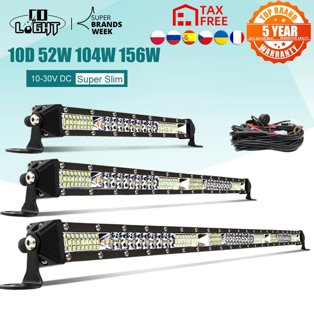 Rugged Road 10D LED Light Bar – Ultra Bright 4x4 Offroad Driving Lights (20–30 inch)