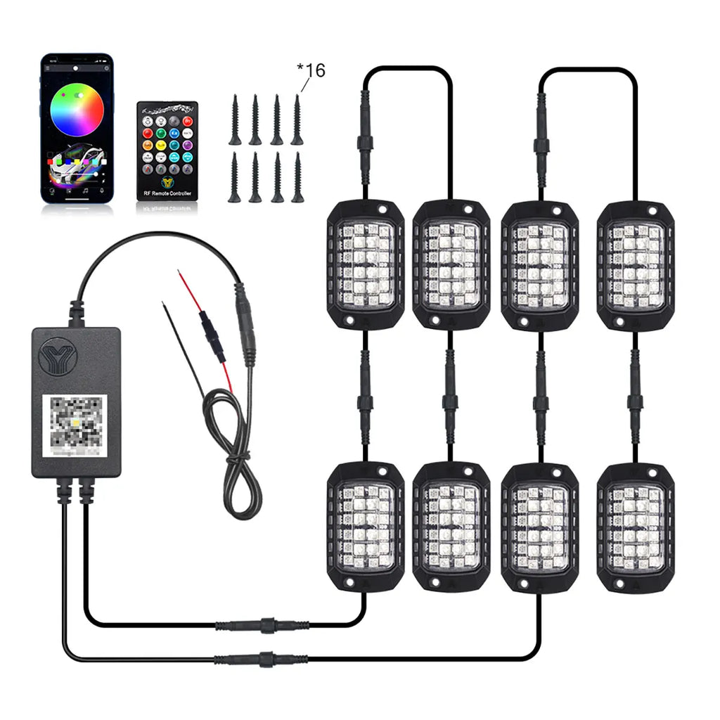 Rugged Road RGB LED Rock Lights Kit – Waterproof Underglow for 4WD, Utes & Trucks (App Controlled)