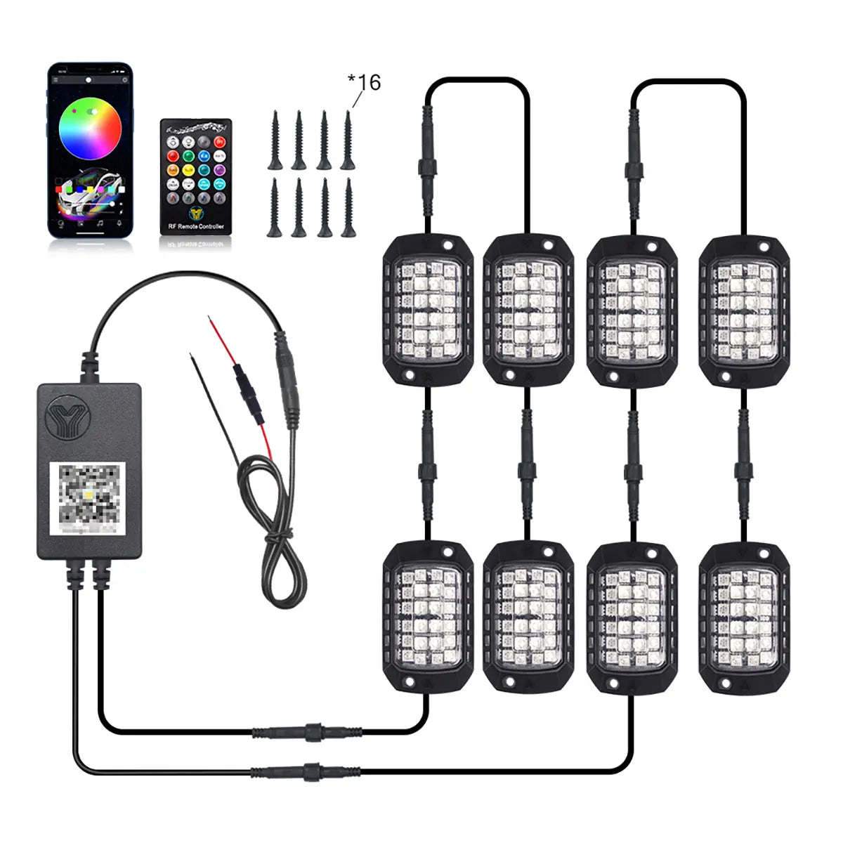 Rugged Road RGB LED Rock Lights Kit – Waterproof Underglow for 4WD, Utes & Trucks (App Controlled)