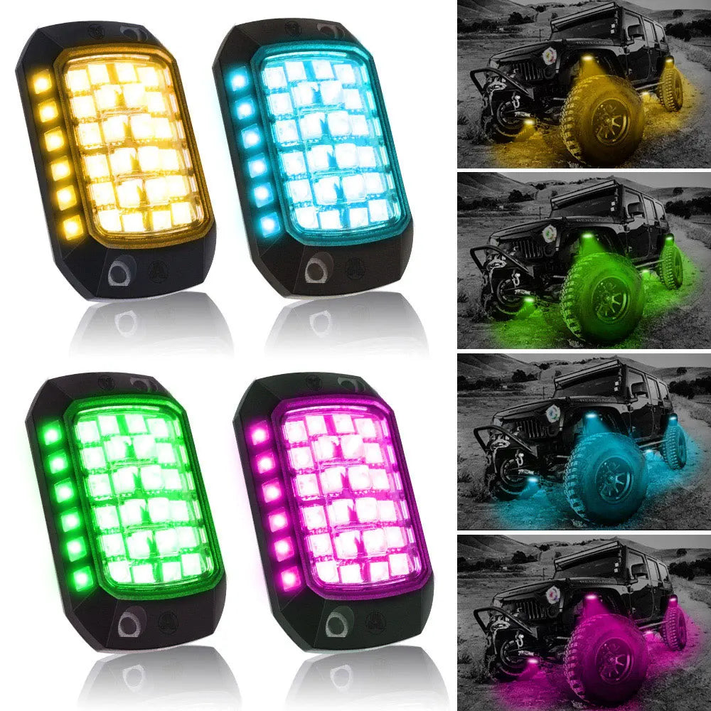 Rugged Road RGB LED Rock Lights Kit – Waterproof Underglow for 4WD, Utes & Trucks (App Controlled)