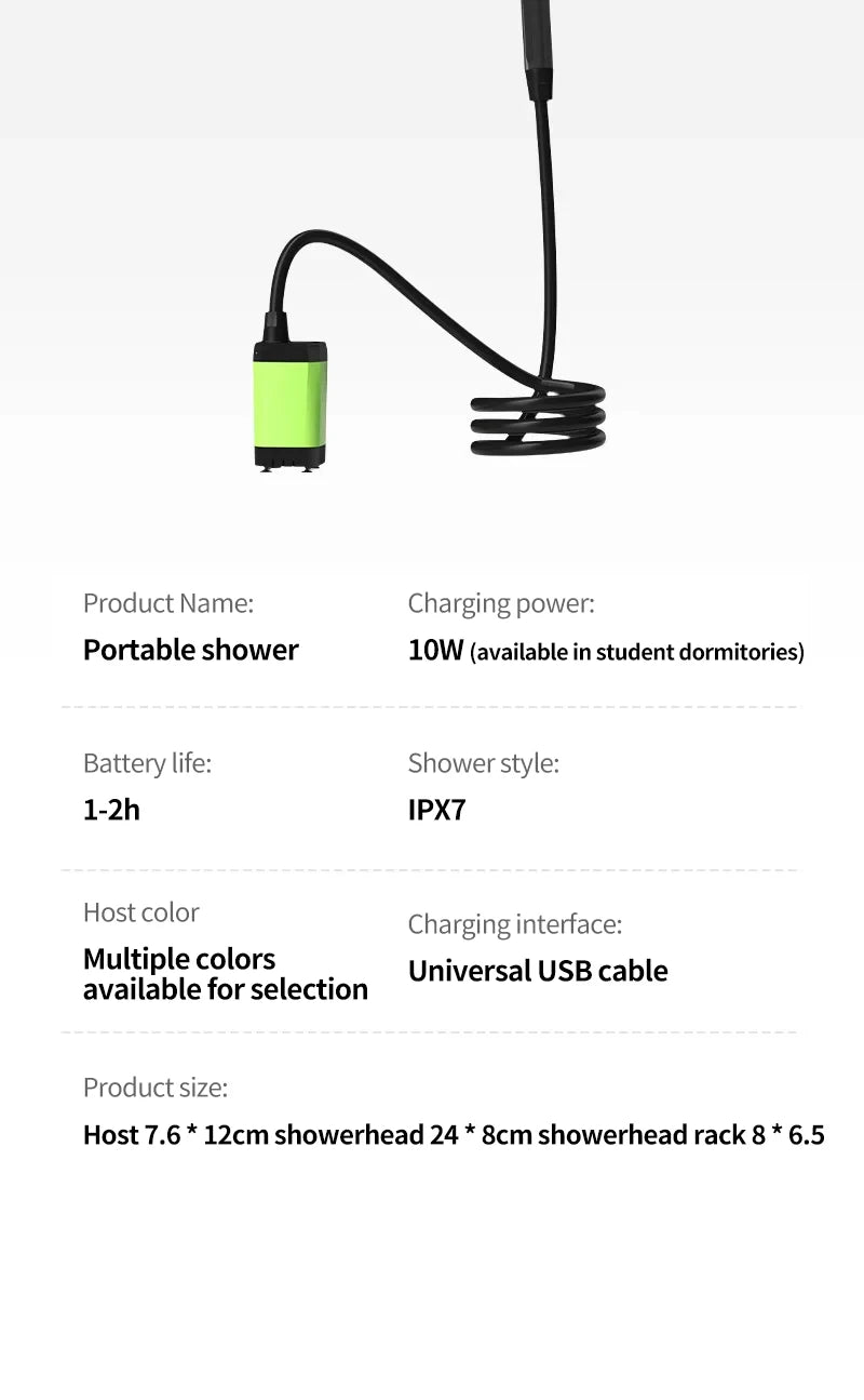 Rugged Road camping shower pump with Full Screen Intelligent Digital Display Adjustable 6000mAh Shower Kit
