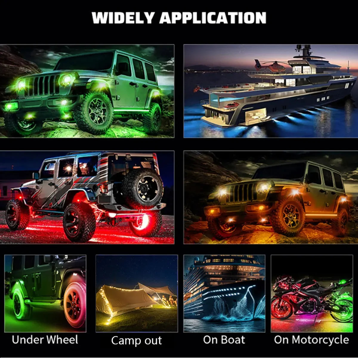 Rugged Road RGB LED Rock Lights Kit – Waterproof Underglow for 4WD, Utes & Trucks (App Controlled)