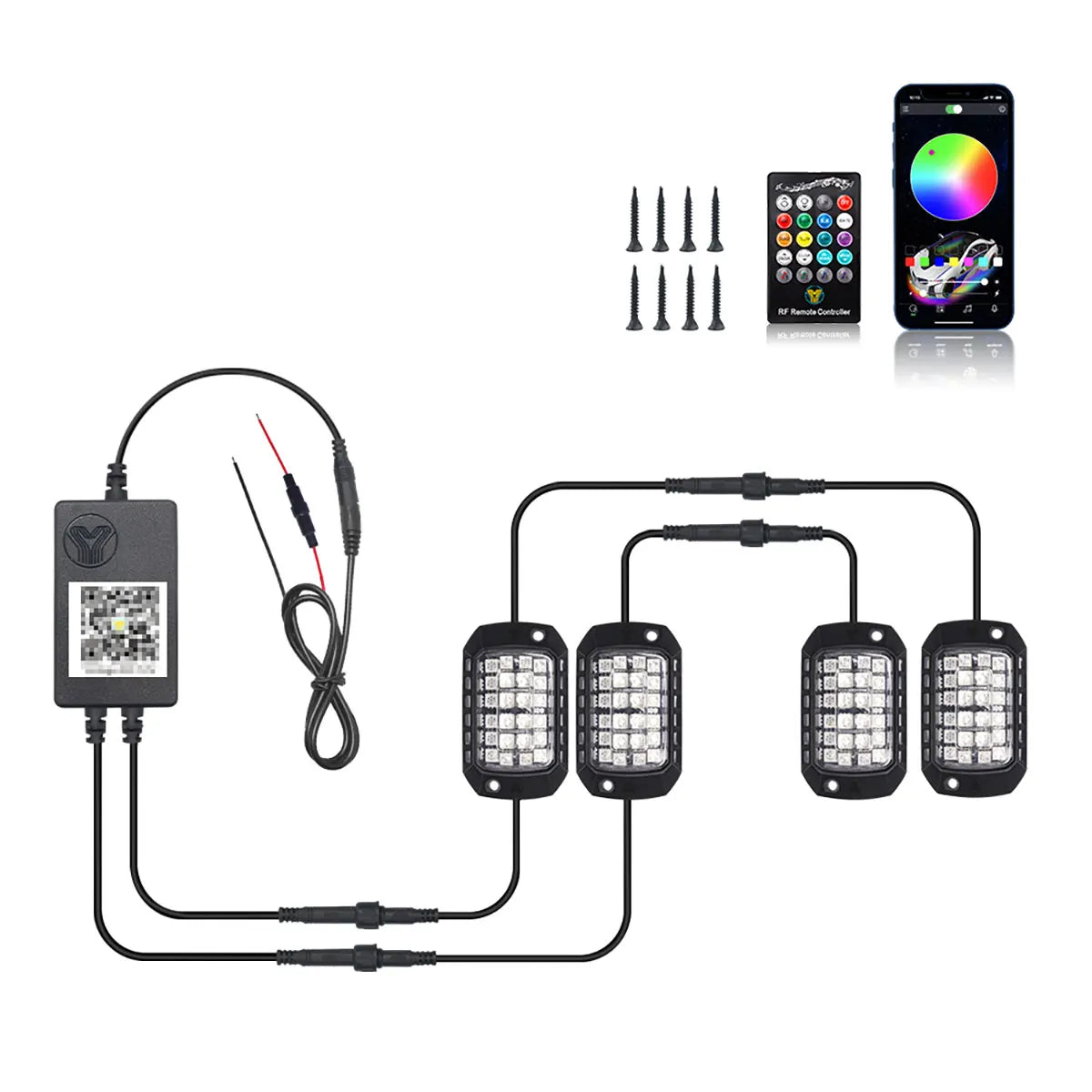 Rugged Road RGB LED Rock Lights Kit – Waterproof Underglow for 4WD, Utes & Trucks (App Controlled)