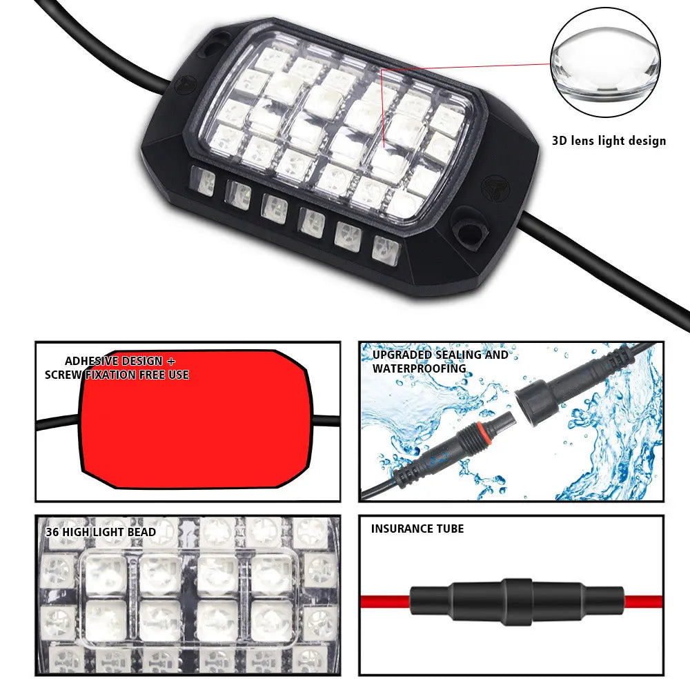 Rugged Road RGB LED Rock Lights Kit – Waterproof Underglow for 4WD, Utes & Trucks (App Controlled)