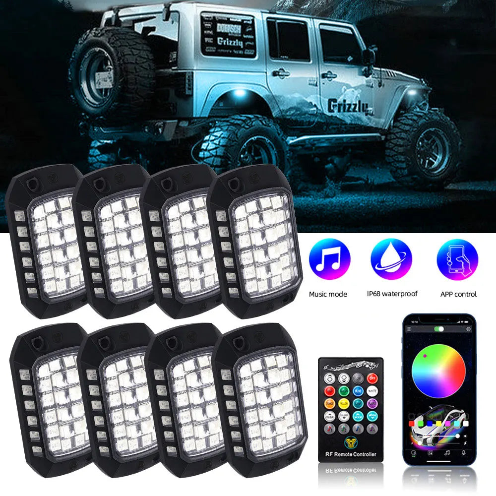 Rugged Road RGB LED Rock Lights Kit – Waterproof Underglow for 4WD, Utes & Trucks (App Controlled)
